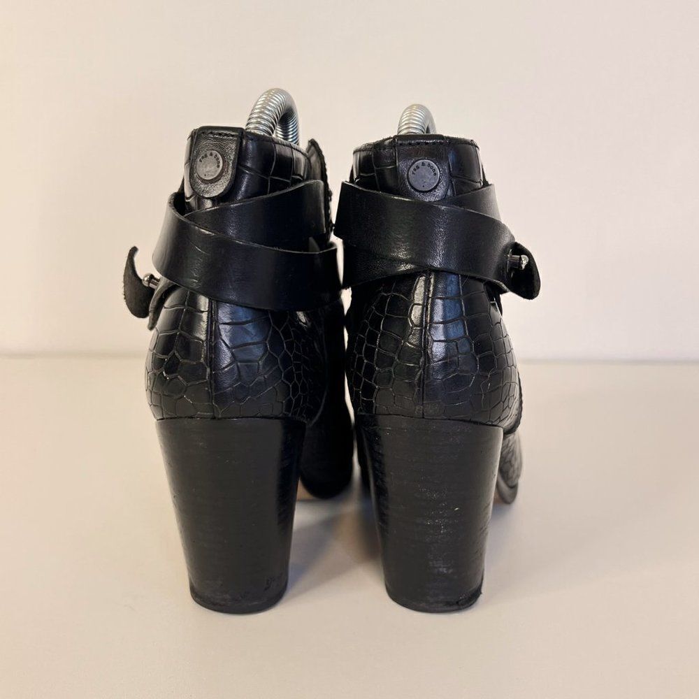 Rag & Bone Harrow Black Croc Embossed Leather Ankle Boots - Picture 5 of 7